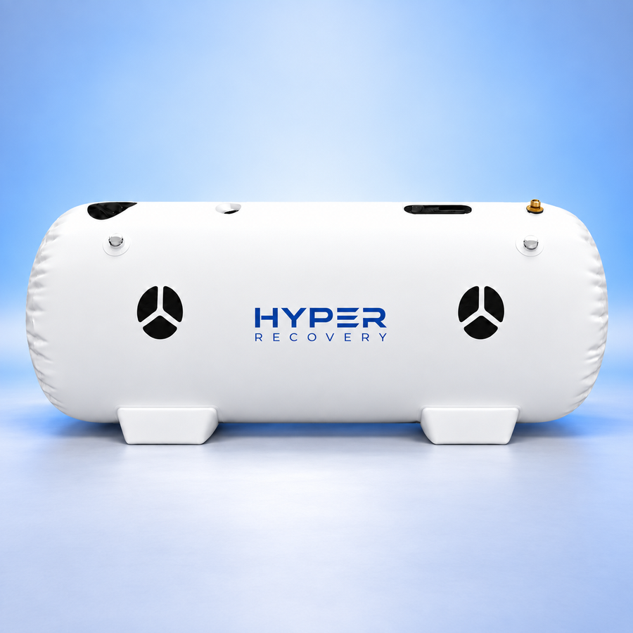 HyperRecovery Lay 1.5 white soft hyperbaric chamber, side view